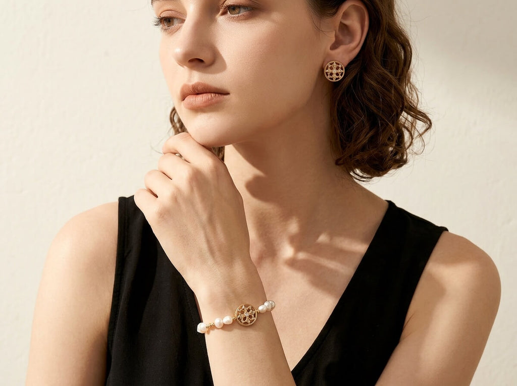 Pearl & CZ Rosace Medallion Jewelry Set