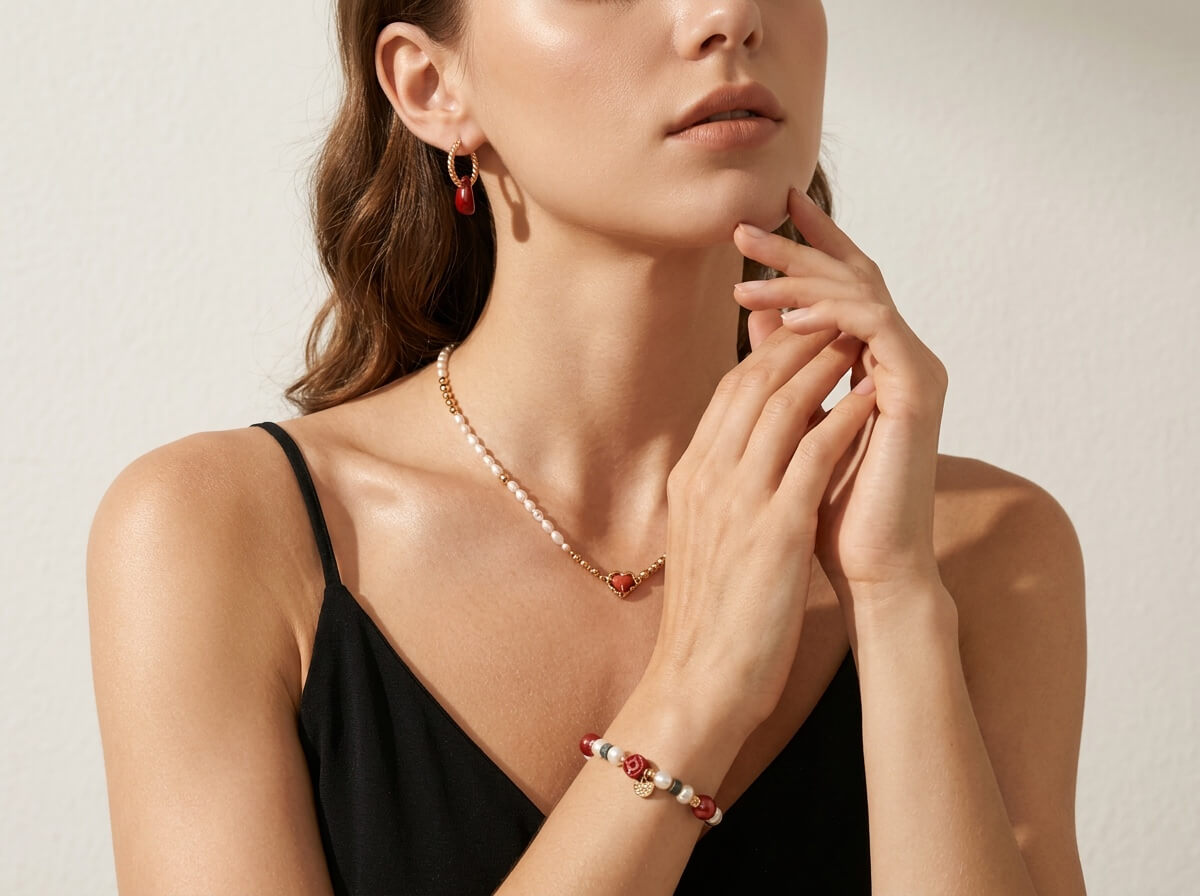 Cinnabar & Moss Agate Laque Rouge Bracelet