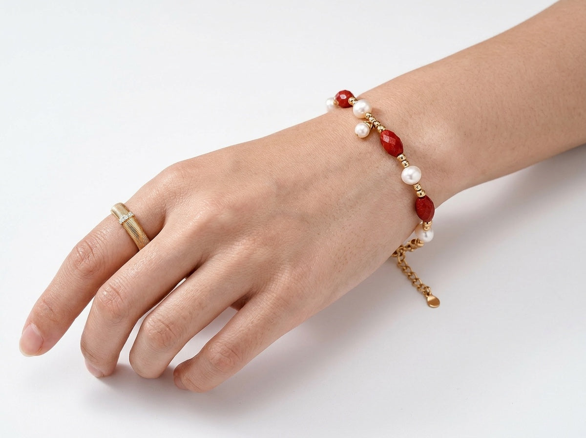Cinnabar & Pearl Bracelet