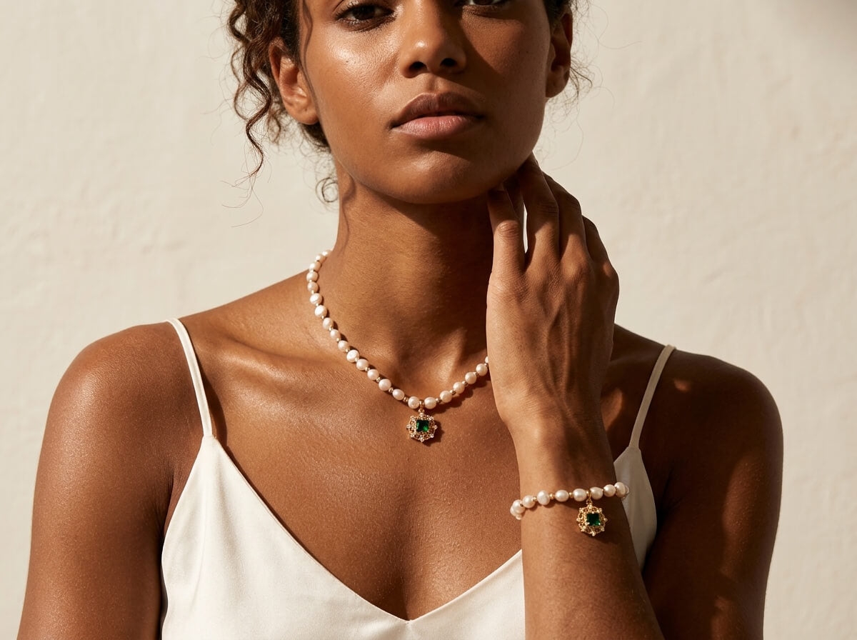 Pearl & Emerald Bijou Pendant Bracelet