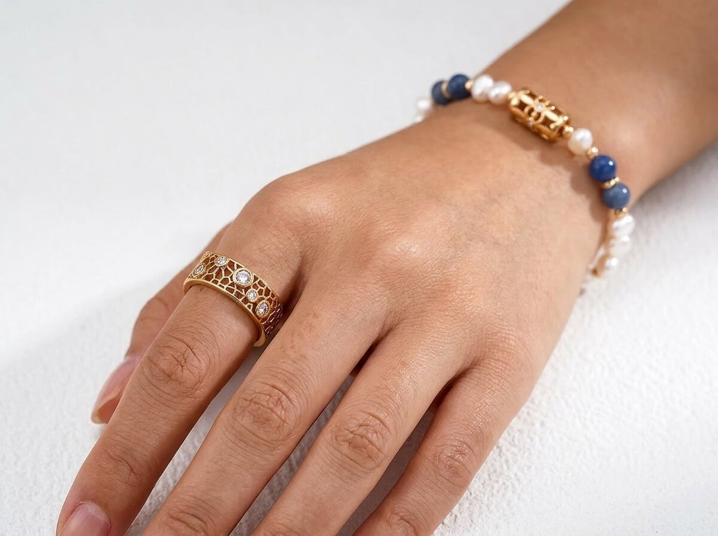 Honeycomb Bezel CZ Wide Open Ring