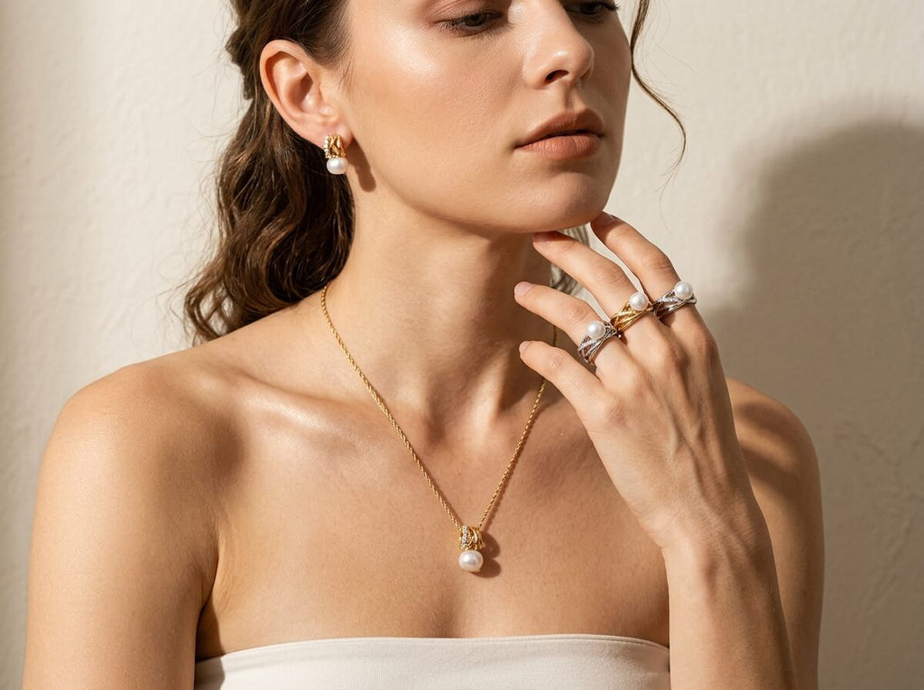 Woven Vine Pearl & CZ Wide Open Ring