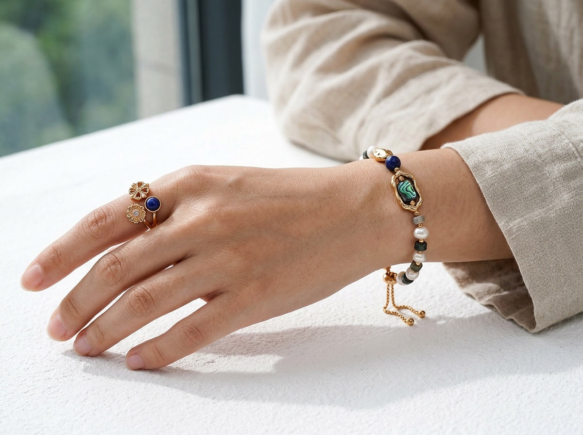 Floral Garden Lapis & CZ Open Ring