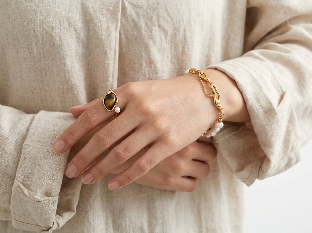 Tiger & Pearl Crest Ring
