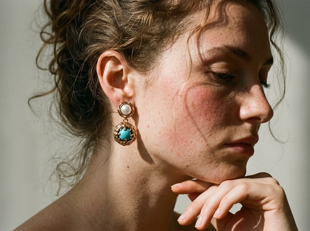 Pearl & Stone Drop Earrings