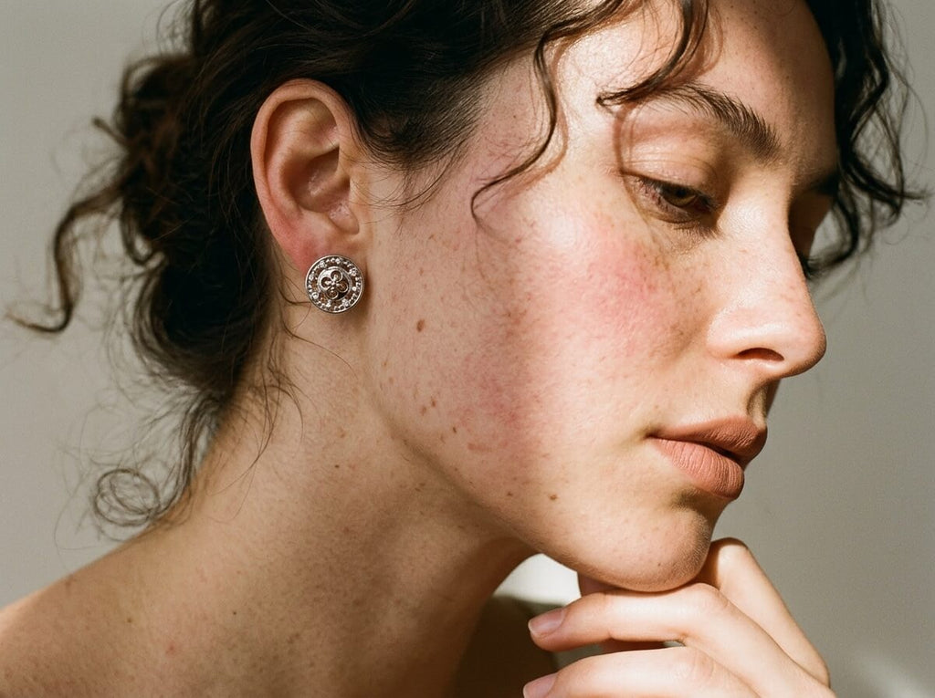 Ornate Coin Crest Stud Earrings