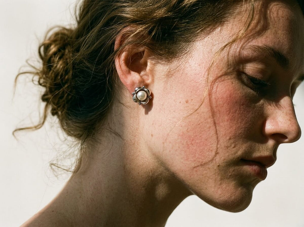 Floral Swirl Pearl Stud Earrings