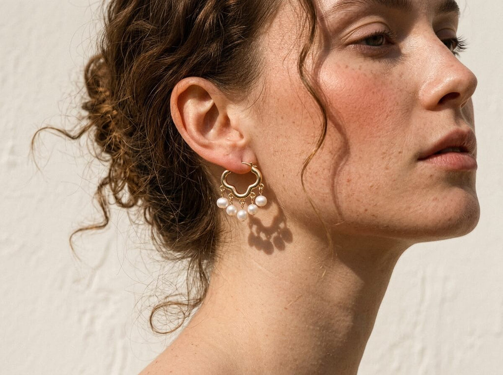 Heart Hoop Pearl Chandelier Earrings