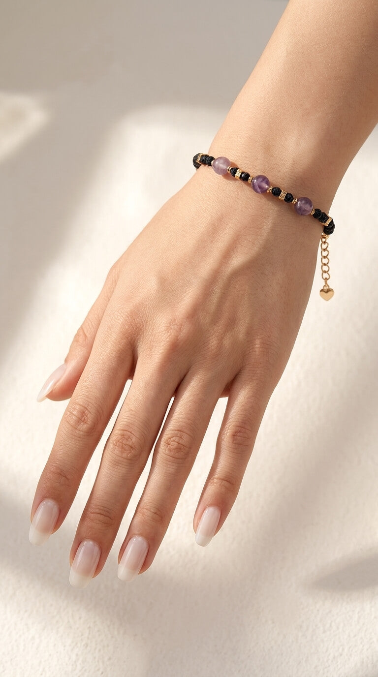 Amethyst & Black Sandstone Nuit Violette Bracelet