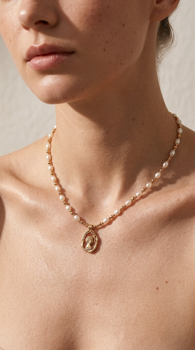 Queen Coin Pearl & Bead Strand Necklace