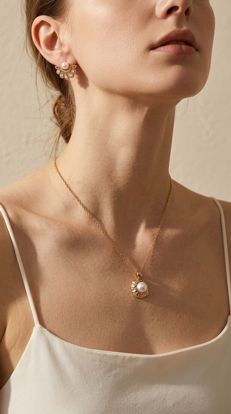 Hammered Cushion Pearl Pendant Necklace