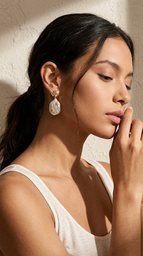 Baroque Keshi Pearl & Gold Nugget Drop Earrings