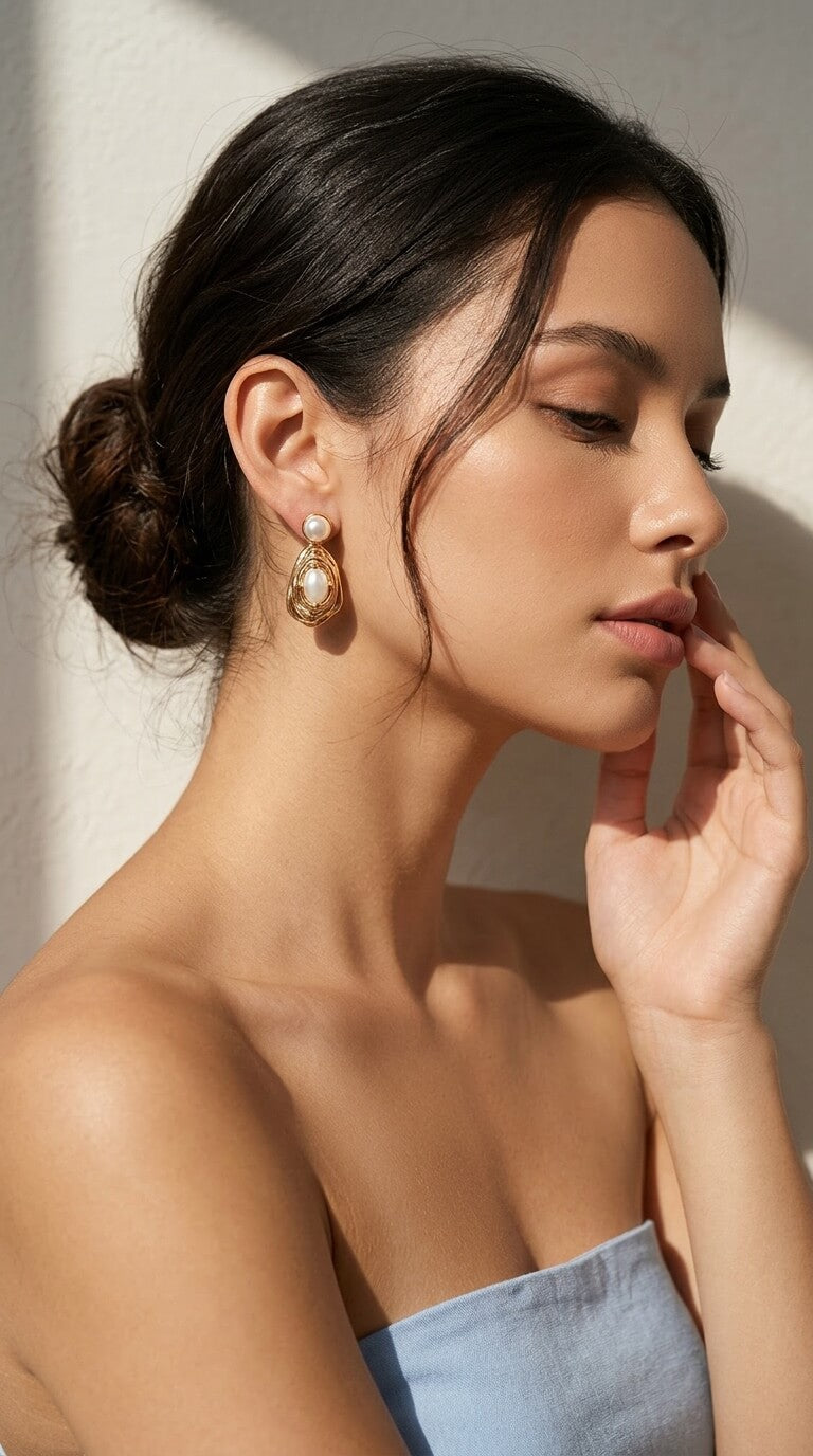 Pearl & Turquoise Sculptural Drop Earrings