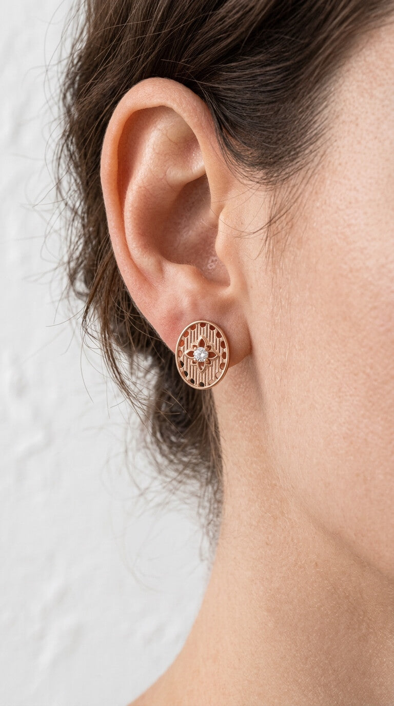 Oval Filigree CZ Stud Earrings