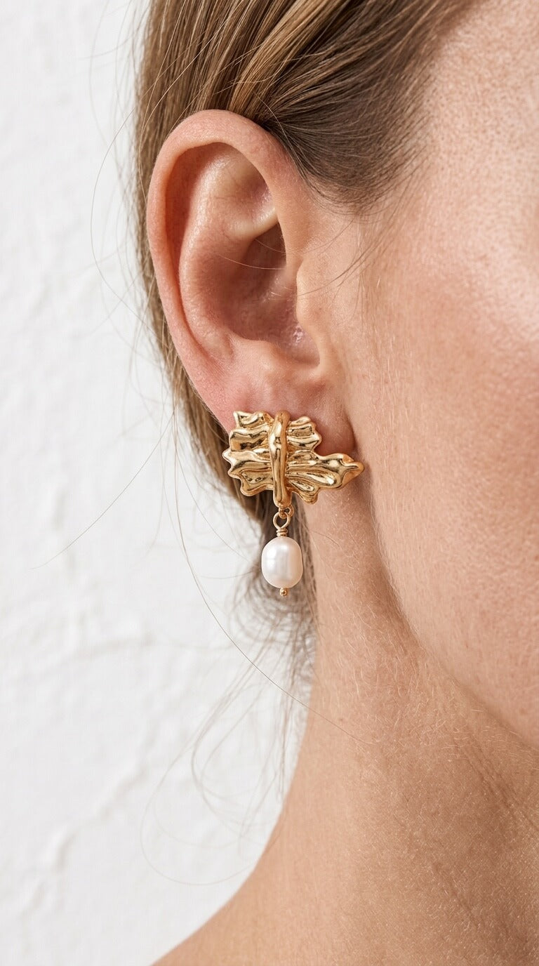 Molten Leaf Pearl Drop Earrings