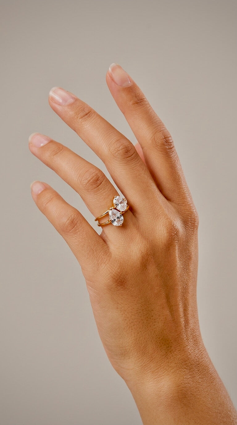 Double Gem Open Cuff Ring