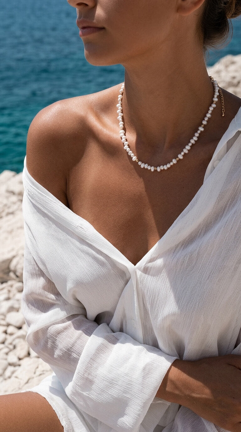 Keshi Pearl & Gold Rondelle Strand Necklace