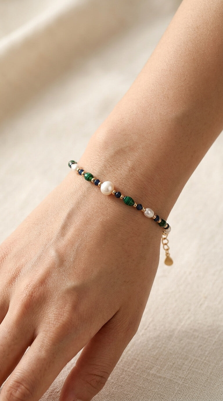 Olive Shell Lapis & Rice Pearl Bracelet