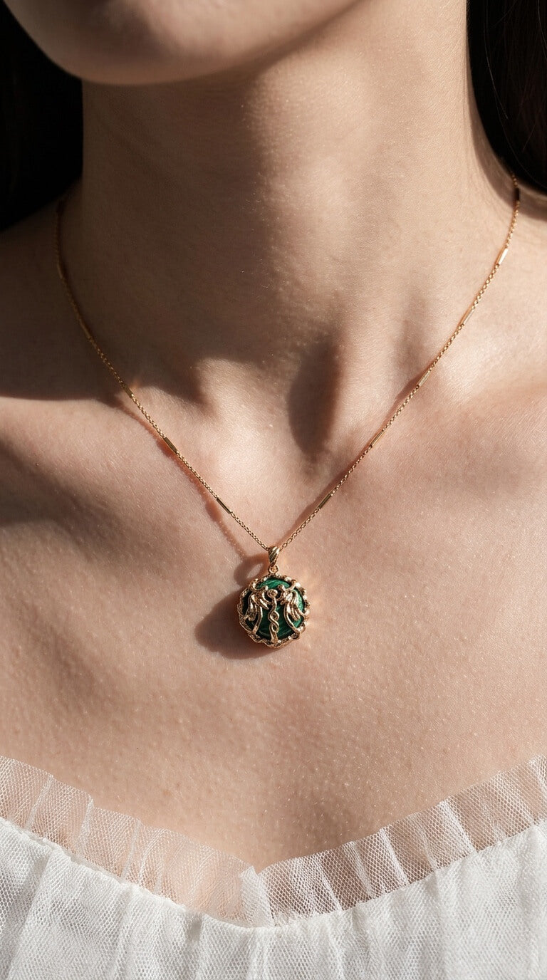 Jade Crane Medallion Necklace