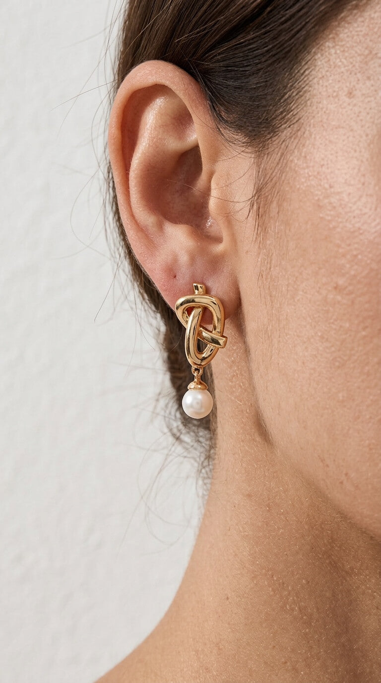Gold Knot & Pearl Drop Earrings